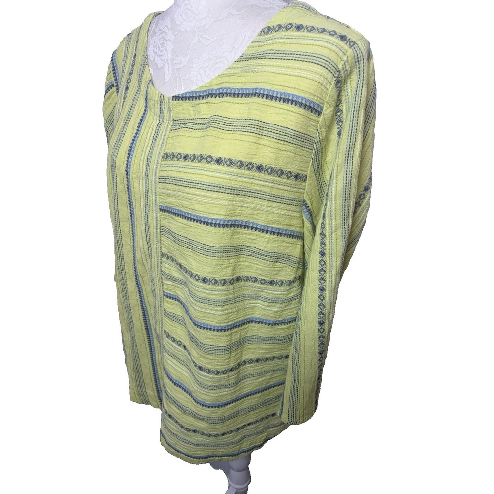Habitat Clothing Lime Green Cotton Tunic Top~L~3/4 Sleeve Button Back Lagenlook - Picture 4 of 15
